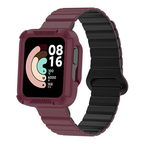 Redmi Watch 1 Silikon Kordon MKST KRD-105 Strap Kayış-Koyu Kırmızı-Siyah