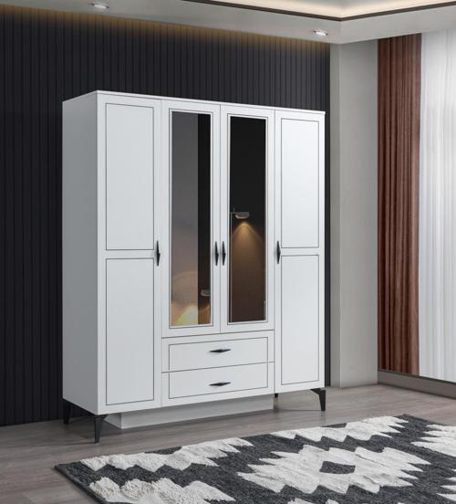 Çizgi 4 Kapılı 2Çekmeceli Gardırop Elbise Dolabı 160x55x200 cm