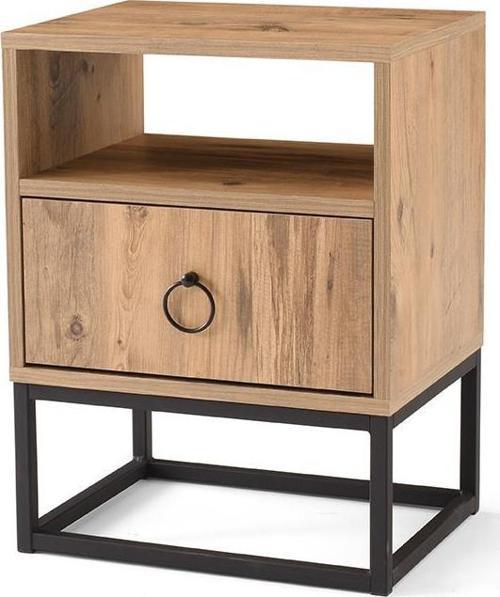 Ferforje Ahşap Tarz Tek Çekmeceli Komodin 46x36x62