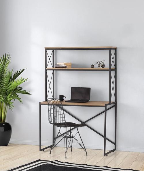 Sivas Gözde Mobilya Ferforje Kitaplıklı Raflı Çalışma Masası 104x50x156 cm