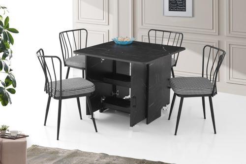 İzmir Katlanır Dolaplı Masa 4 Sandalye 80x90 cm Siyah