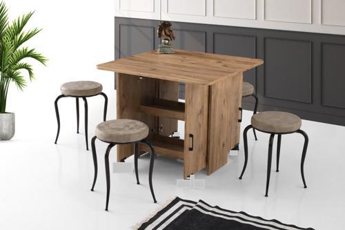 İzmir Katlanır Dolaplı Masa 4 Tabure 80x90 cm Çam