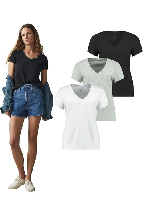 Gıorgına Ferrı 3'Lü Kutu Premium Kadın V Yaka Tee T-Shirt Rosie