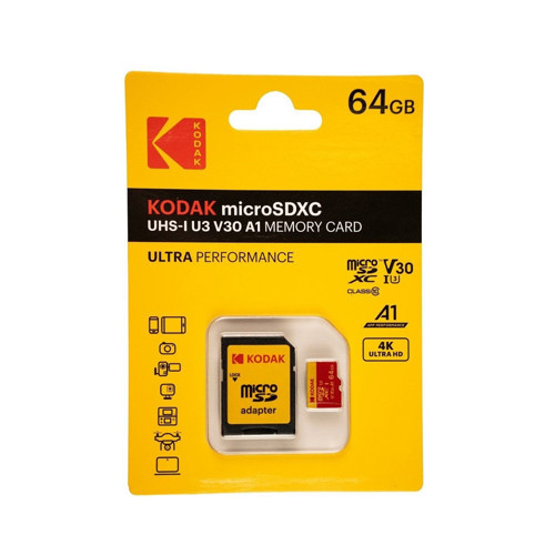 64GB UHS-I U3 V30 Micro SD Kart + Adaptör (Kırmızı)