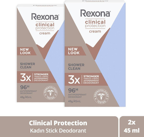 Clinical Protection Kadın Stick Deodorant Shower Clean 96 Saat Koruma 2 x 45 ml