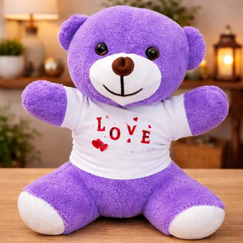 ieg™ Love Baskılı Tişörtlü Peluş Mor Ayıcık