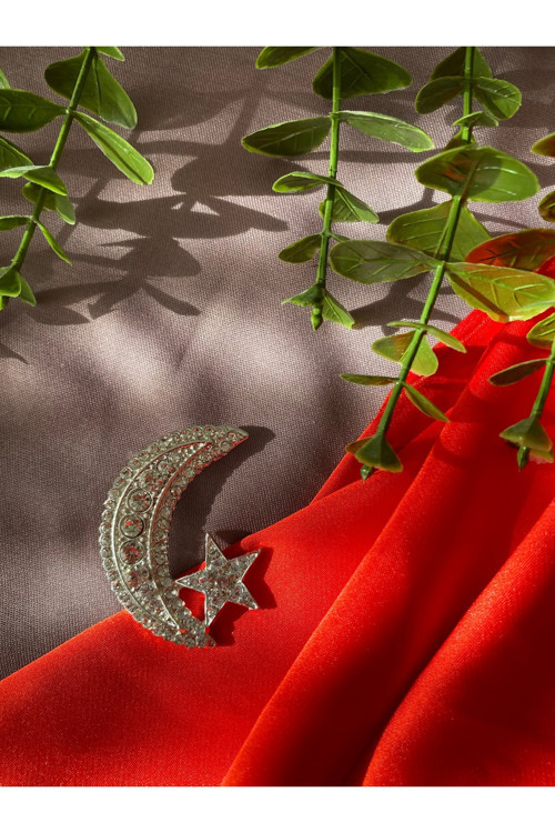 Ayyıldız Simgeli Taşlı Çelik Broş. Özel Kutuda Gönderim Sağlanır