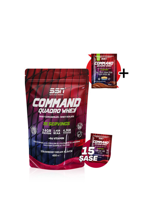 Command Quadro Whey 30 Gr 15 Şase Doypack 450 Gr (Çilek) Protein Tozu