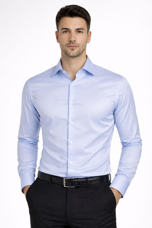Slim Fit Uzun Kollu Kolay Ütü Pamuk Saten Erkek Gömlek