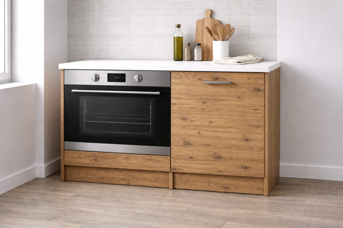 Mia Ankastre Fırın Modülü-Çok Amaçlı Dolap -110 Cm -1 Kapaklı-Laminat Beyaz Tezgah Dahil