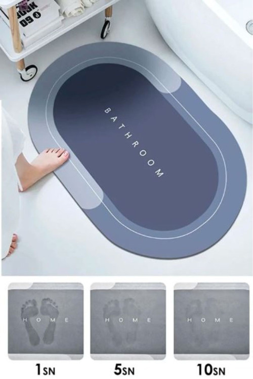 Oval Kaymaz Taban Bathroom Banyo Paspası Su Emici Şık Tasarım Abdest Paspası 40*60 Cm