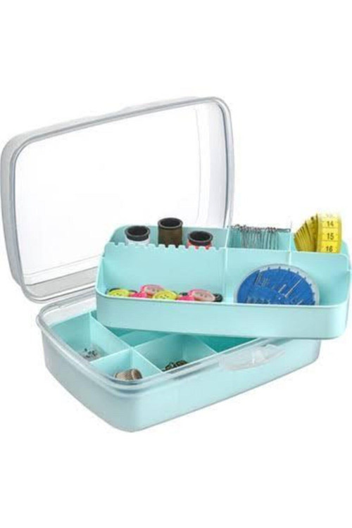 Premium Organize Dikiş Nakış Küçük Parçalı Nalbur Malzeme Kutusu Mavi 2L 20*14Cm
