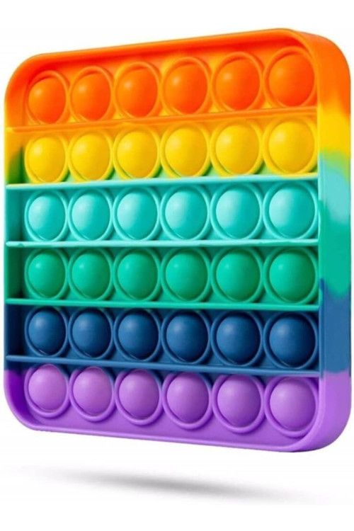 Popit Kare Gökkuşağı Renk Duyusal Oyuncak Zihinsel Gelişim Stres Oyun 12,5X12,5Cm Pop It