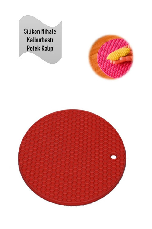 Silikon Nihale, Petek Desenli Kalburbastı Kalıbı, Tutacak Kırmızı Çap: 17,5Cm