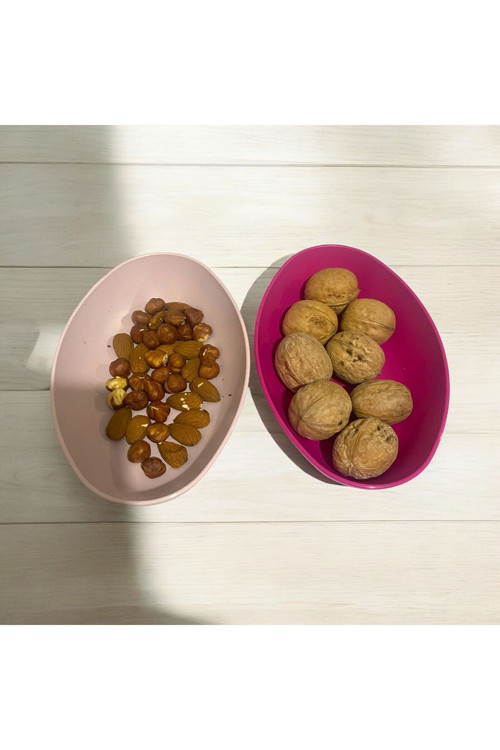2 Li Plastik Mini Kayık Servis Salata Oval Tabak 18X11,5X3,7Cm Pudra-Fuşya