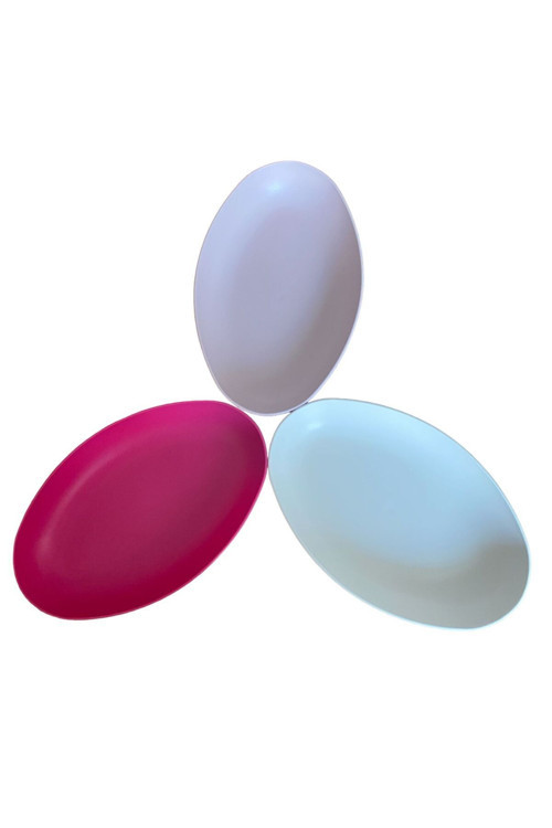 3 Lü Plastik Kayık Servis Salata Oval Tabak 15X24X4Cm Pudra, Krem, Fuşya