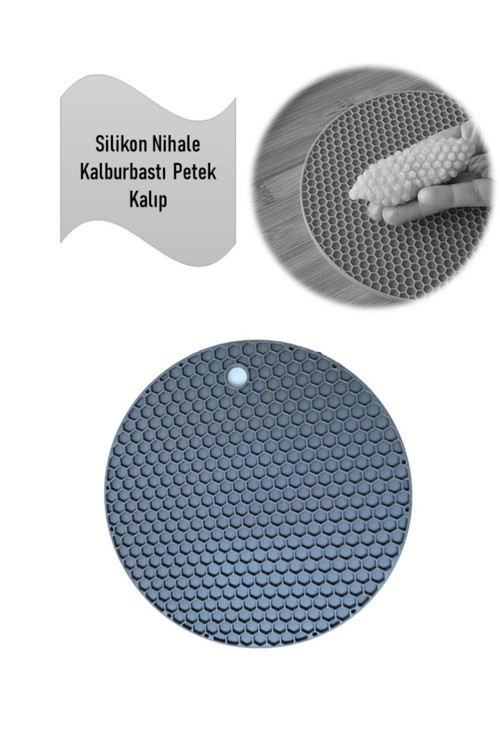 Silikon Nihale, Petek Desenli Kalburbastı Kalıbı, Tutacak Gri Çap: 17,5Cm