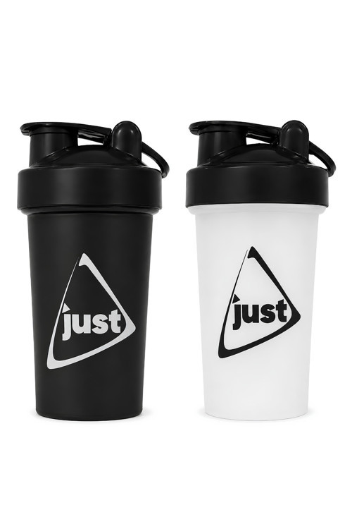 Just Shaker 550 ML Ölçekli ve Sızdırmaz Kapaklı Protein Shaker 2'li Set (Siyah+Beyaz)