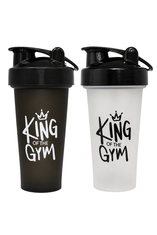King Of The Gym Shaker 650 ML Ölçekli ve Sızdırmaz Kapaklı Protein Shaker 2'li Set (Siyah+Şeffaf)