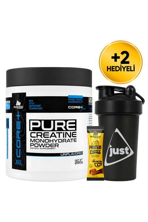 Core+ Pure Creatine Monohydrate Powder Kreatin 250 Gr 50 Servis + Shaker + Protein Kahve Hediyeli