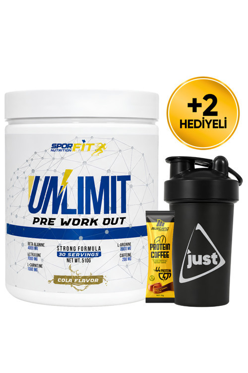 Unlimit Pre-Workout Amino Asit Tozu 510 Gr 30 Servis Kola + Shaker + Protein Kahve Hediyeli