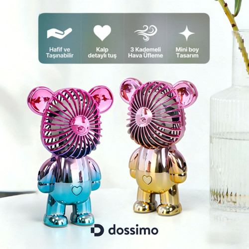 DSM-903 Şarjlı Mini El Ve Masa Fanı Ayıcık Figürlü Mini El Pervanesi