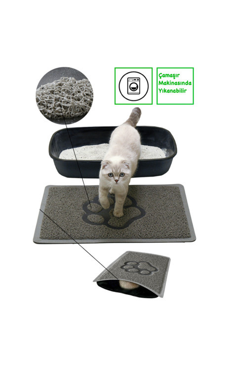 1Kedi Kumu Paspası, Elekli Kedi Tuvaleti Paspası, Kıvırcık Paspas 40*60-Gri