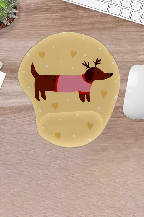 Damla, Sarı Rengi, Sevimli Köpek Desenli Kaymaz Tabanlı Bilek Destekli Mousepad, Bilgisayar Aksesuar