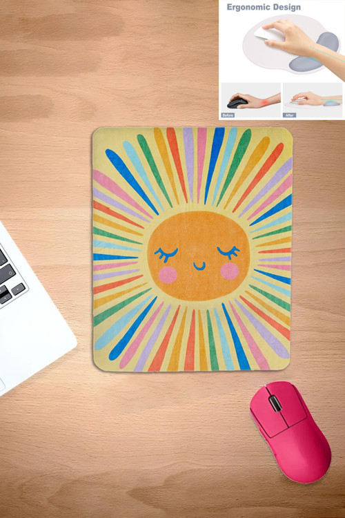 Güneş, Dikdörtgen Şeklinde Sarı Mousepad, Güneş Desenli Bilek Destekli Mouse Pad, Aksesuar