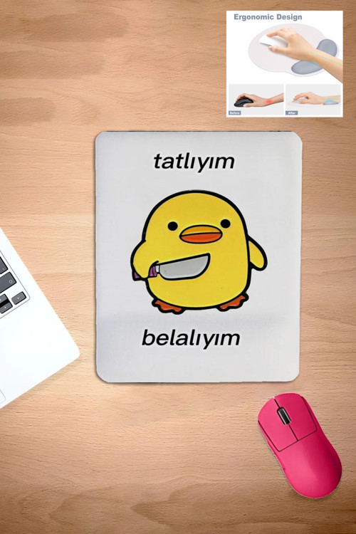 Dikdörtgen, Komik Ördek Figür Karikatur, Kare, Beyaz Bilek Destekli Mousepad, Bilgisayar Aksesuarı
