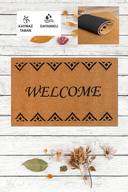 Kapı Önü Paspası, Welcome, Desenli Yazılı Paspas, Dekoratif Çeyiz İçin Paspas, Ev Hediyesi