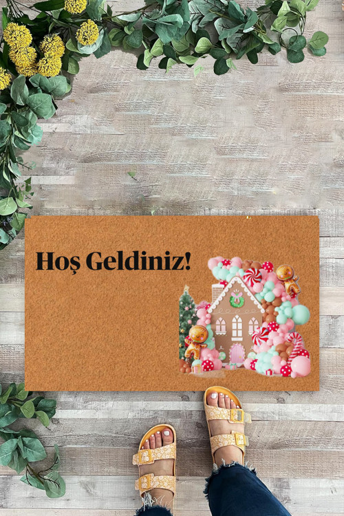 Hoş Geldiniz Yazılı Paspas, Ev, Balon, Yılbaşı Temalı Kapı Önü Paspası