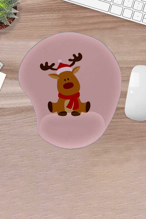 Damla, Yılbaşı Şapkası Geyik, Kaymaz Taban Bilek Destekli Mousepad, Bilgisayar Aksesuarı, Ergonomik