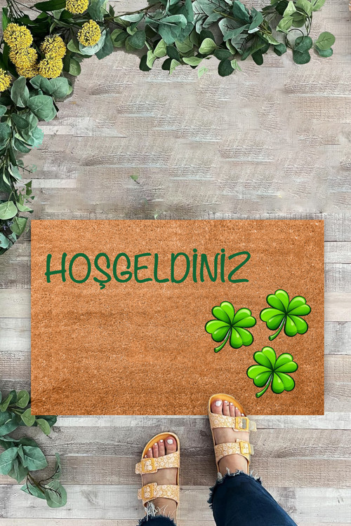 Home Hoşgeldiniz 4 Yapraklı Yonca Dekoratif Çok Amaçlı Iç Ve Dış Kapı Paspası