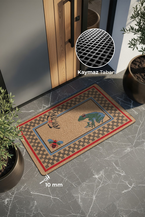 Kurbağa, Arı, Kelebek Desenli, Modern Dayanıklı Uzun Ömürlü Dış Kapı Paspası, Kapı Önü Paspası