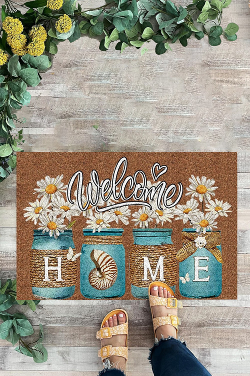 Welcome Home Paspas, Çiçek Desenli Paspas, İç Ve Dış Çok Amaçlı Dekoratif Paspas