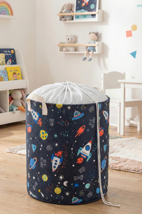 Katlanabilir Astronot Uzay Baskılı Fileli Çamaşır Torbası Oyuncak Saklama Çamaşır Sepeti 32x40
