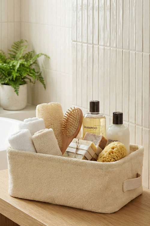 Havlu Kumaş Banyo Düzenleyici Sepet Dekoratif Çok Amaçlı Organizer Kutu 30x22x10