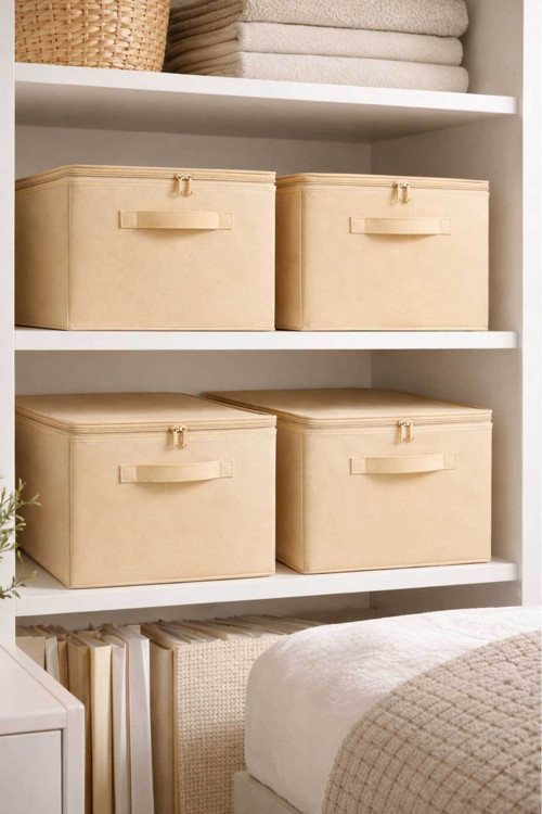 Krem 4Lü Set Çok Amaçlı Baza Altı Ve Dolap İçi Düzenleyici Kutu Hurç 35X42X23 Cm