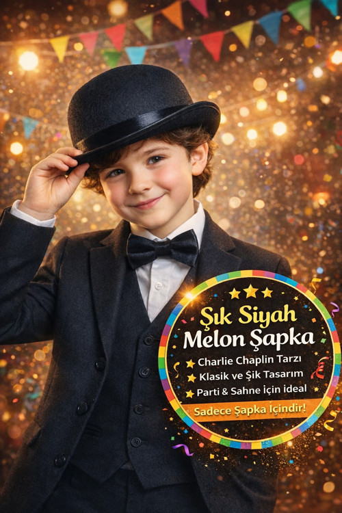 Charlie Chaplin Parti Şapkası Siyah Melon Şapka Kostüm Aksesuarı Yetişkin Çocuk Sahne - 5-12 Yaş