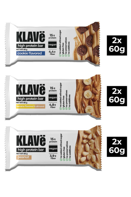 Yüksek Protein Bar Karma - 60 g x 6 Adet - 15g Protein, Vegan ve Glutensiz
