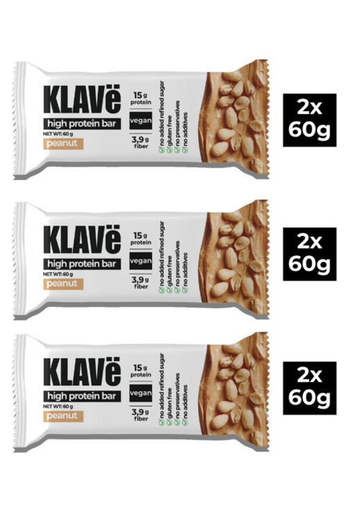 Yüksek Protein Bar Yer Fıstıklı - 60g x 6 Adet - 15g Protein, Vegan ve Glutensiz