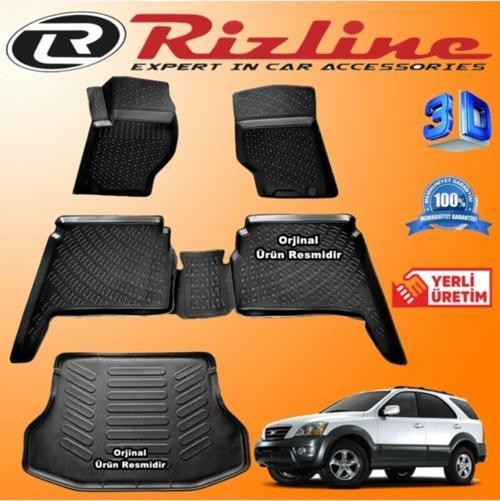 KİA SORENTO RİZLİNE 3D Paspas + RİZLİNE 3D Bagaj Havuzu 2003-2009 Arası Siyah SET
