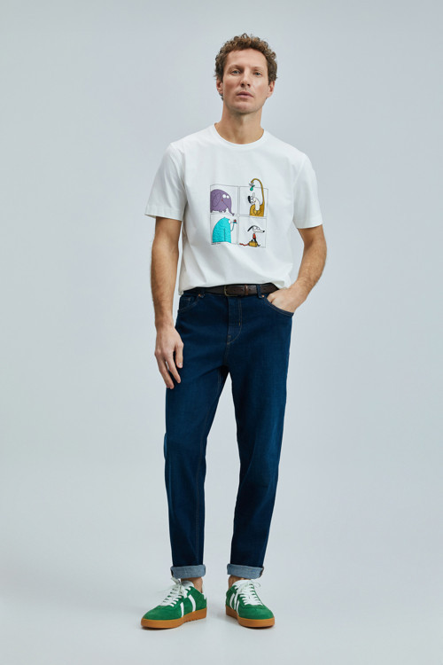 Funky Modern Grafik Tişört Kırık Beyaz