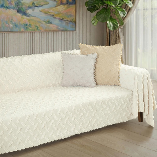 Ponela Koltuk Örtüsü Kaymaz Bohem Punch Kabartmalı 3 Boyutlu 175x350 cm ( X- Large ) Kaymaz, Krem