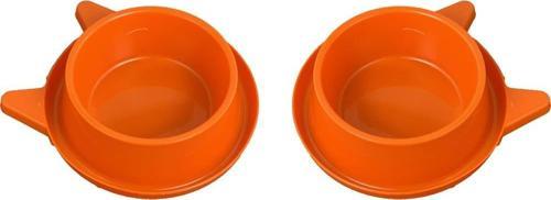 2'li Plastik Kedi Kulaklı Mama ve Su Kabı Seti 400 Ml Turuncu