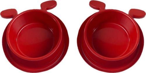 2'li Plastik Köpek Kulaklı Mama ve Su Kabı Seti 400 Ml Kırmızı