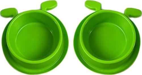 2'li Plastik Köpek Kulaklı Mama ve Su Kabı Seti 400 Ml Yeşil