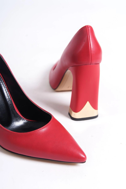 Kırmızı Kalın Ökçe Dataylı Lüx Stiletto