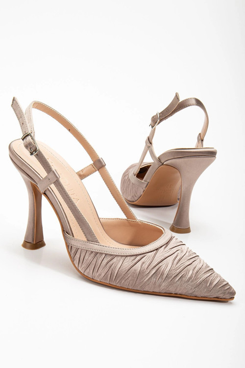 Arkası Açık Saten Özel Tasarım Stiletto
